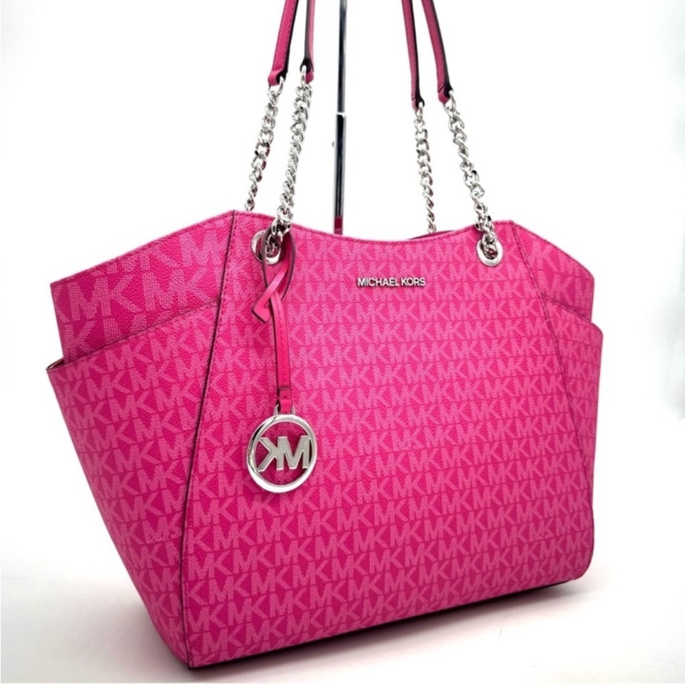 Michael Kors Large Jet Set Travel Chain Shoulder Bag Dragonfruit - Picture 3 of 10